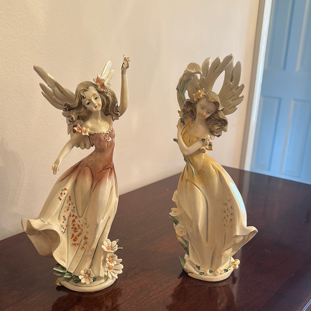 Elegant Angel Figurines in Cream and Yellow